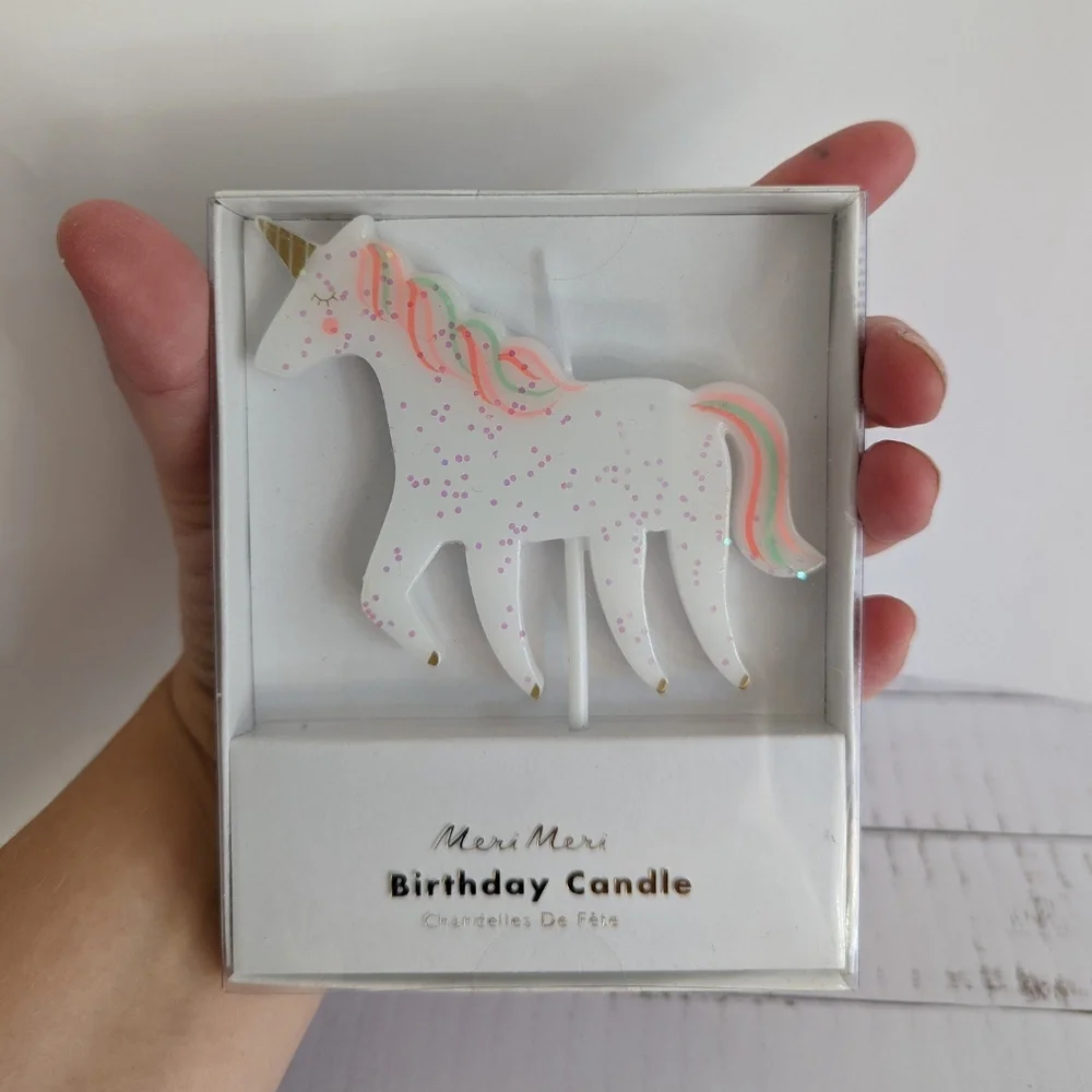 Meri Meri Unicorn Birthday Candle - White and Pink, New In Package